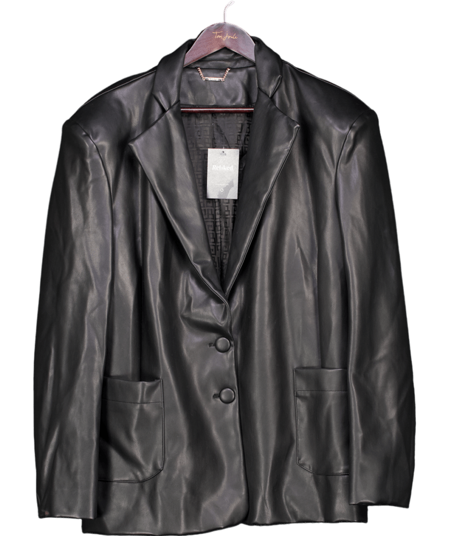House of CB Harper Black Vegan Leather Oversized Jacket UK S - Reliked