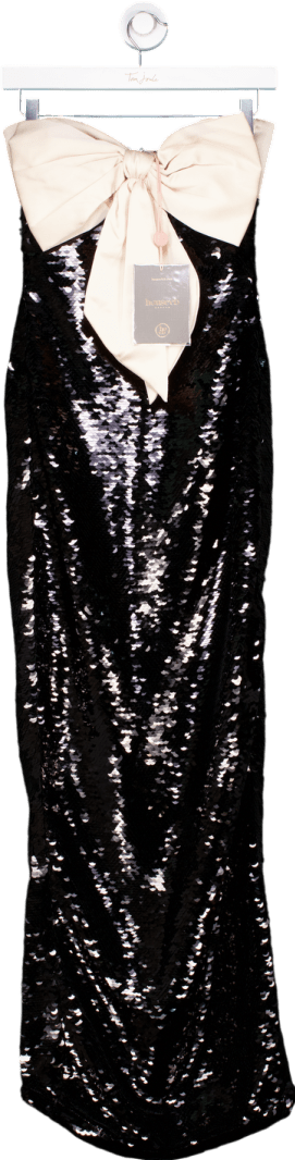 House of CB Holly Black Sequin Strapless Bow Dress UK XS - Reliked