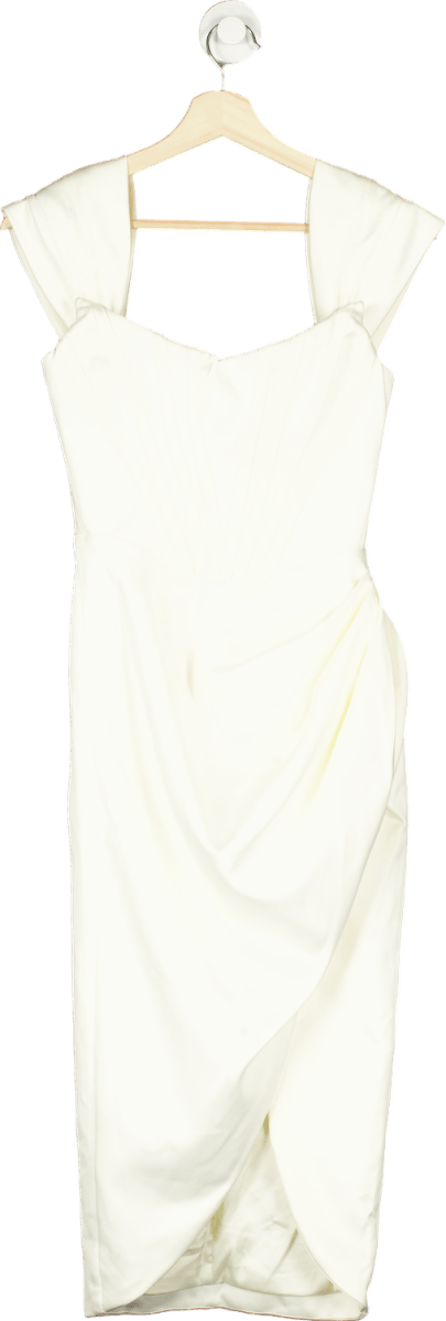 House of CB Ivory Loretta off - shoulder satin corset bodice midi dress UK XS - Reliked