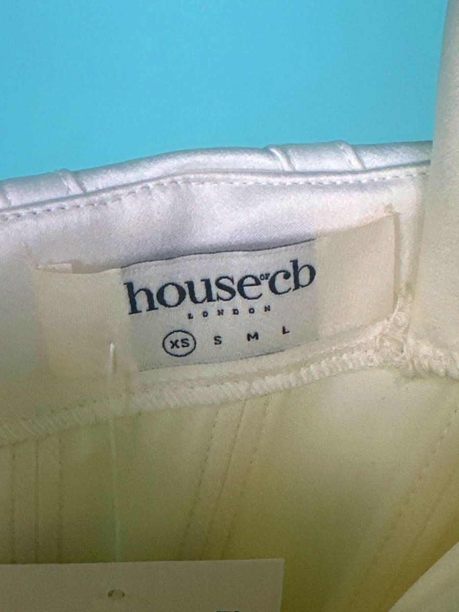 House of CB Ivory Loretta off - shoulder satin corset bodice midi dress UK XS - Reliked