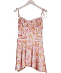 House of CB Pink Alejandra Floral - print Lace - trim Woven Mini Dress UK S - Reliked