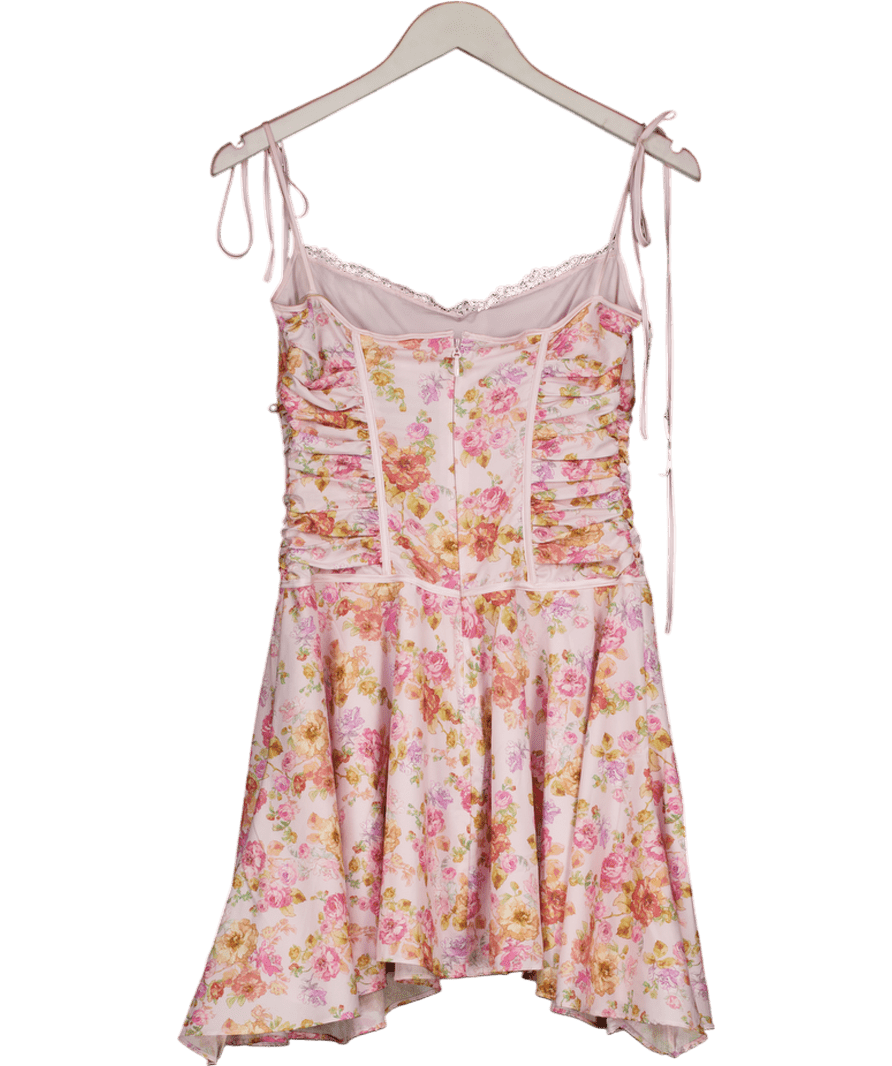House of CB Pink Alejandra Floral - print Lace - trim Woven Mini Dress UK S - Reliked