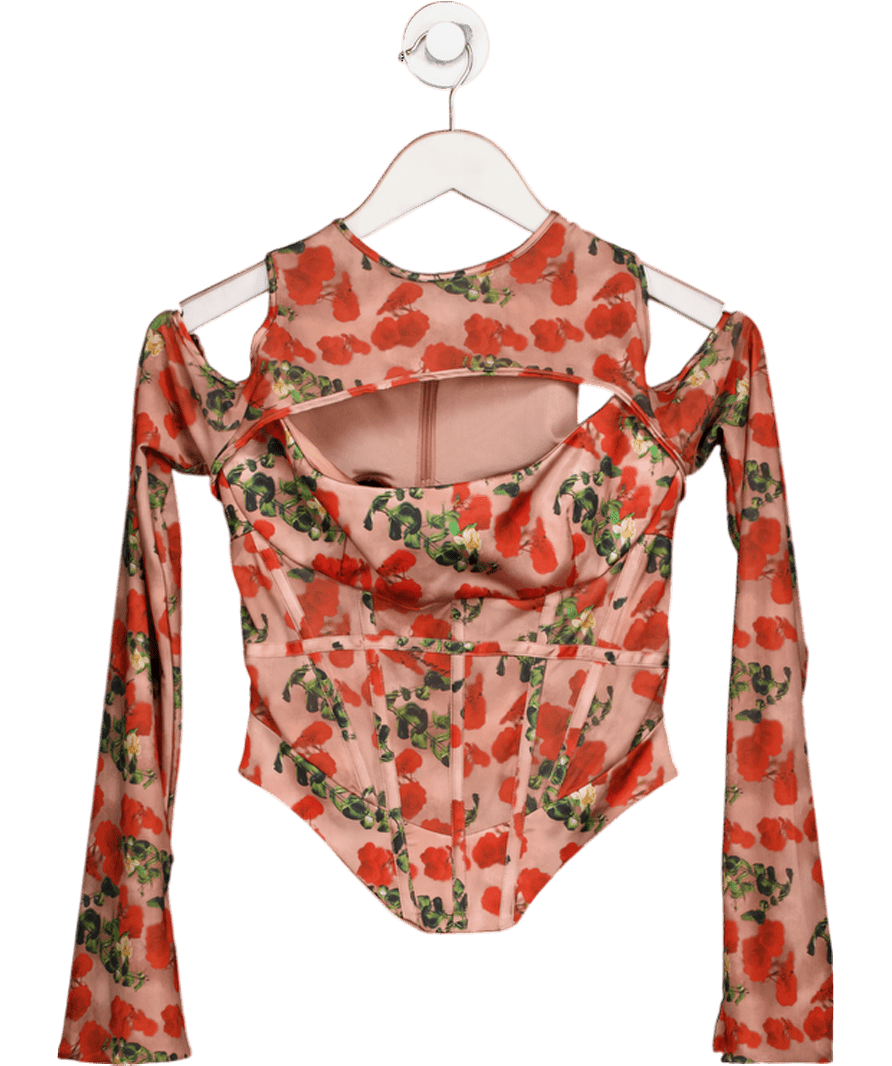House of CB Pink Malina Rose Print Cutout Corset Top UK S - Reliked