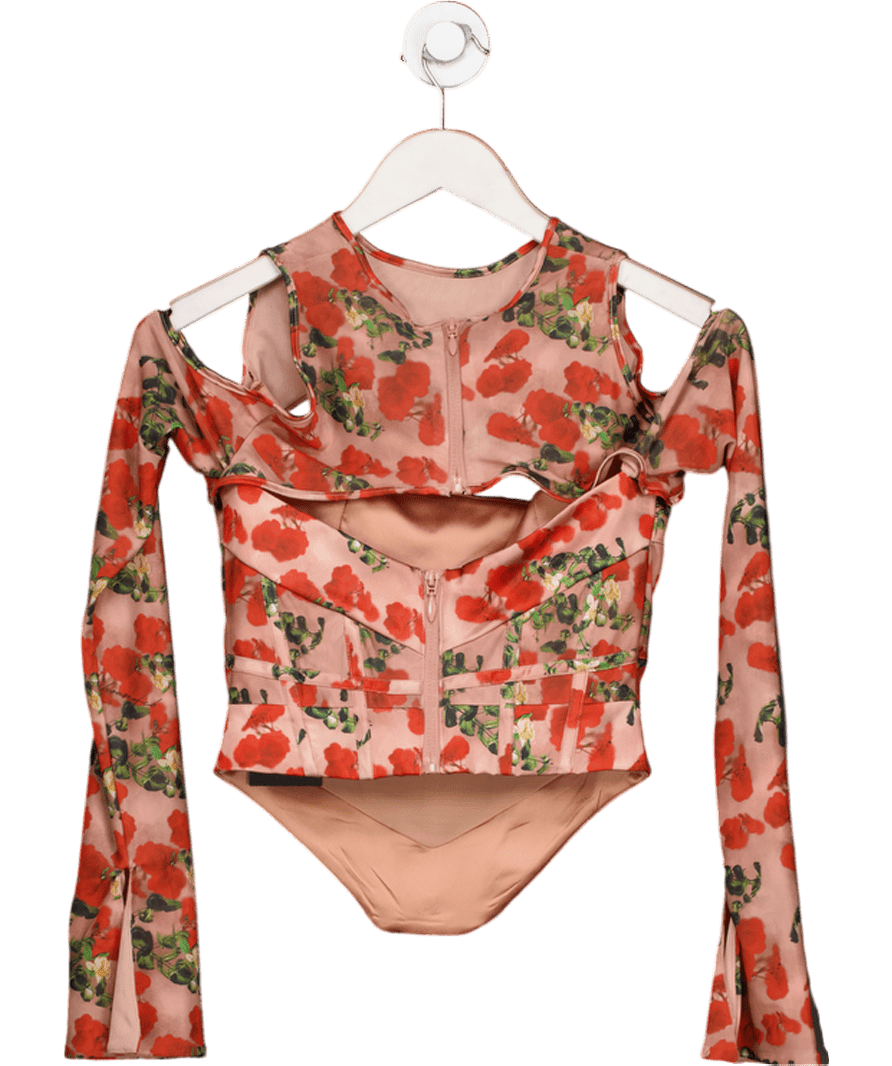 House of CB Pink Malina Rose Print Cutout Corset Top UK S - Reliked