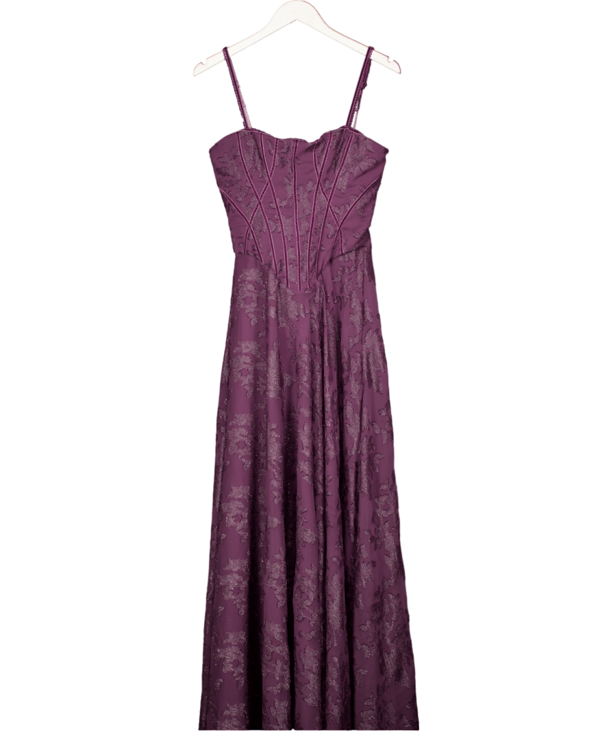 House of CB Purple Esme Grape Lurex Chiffon Maxi Dress UK S - Reliked
