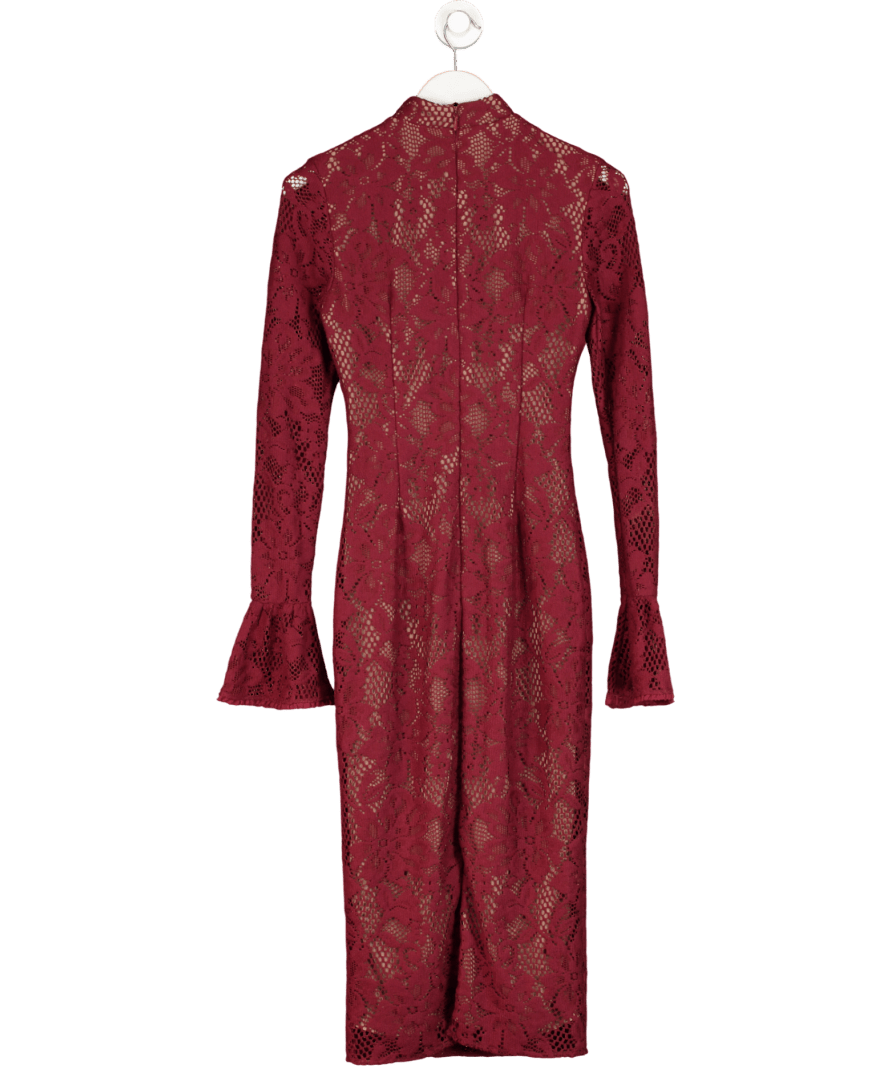 House of CB Red Pierette Keyhole Neck Stretch Lace Midi Dress UK S - Reliked