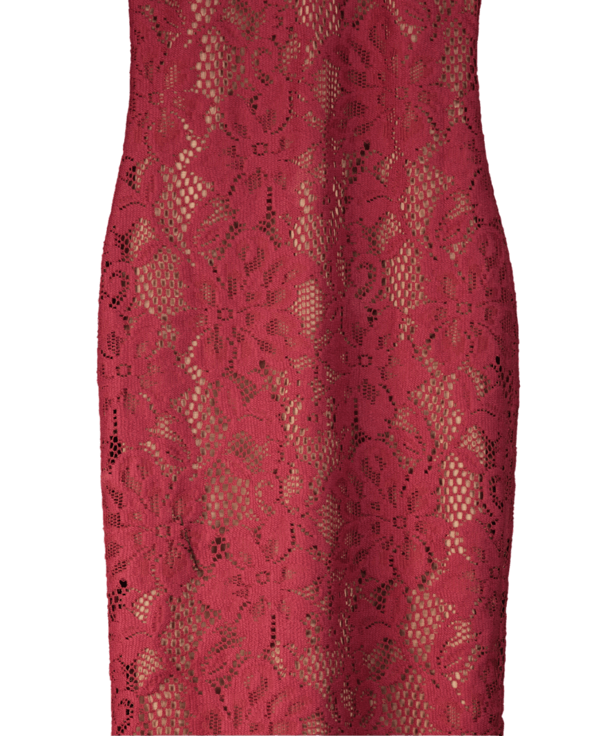 House of CB Red Pierette Keyhole Neck Stretch Lace Midi Dress UK S - Reliked