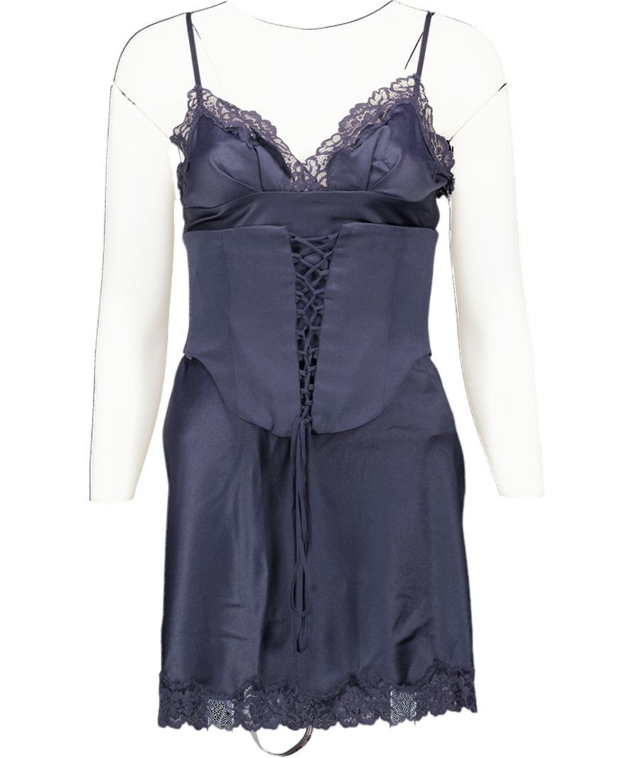 House of CB Soraya Navy Blue Satin Slip Dress with detachable corset UK M - Reliked