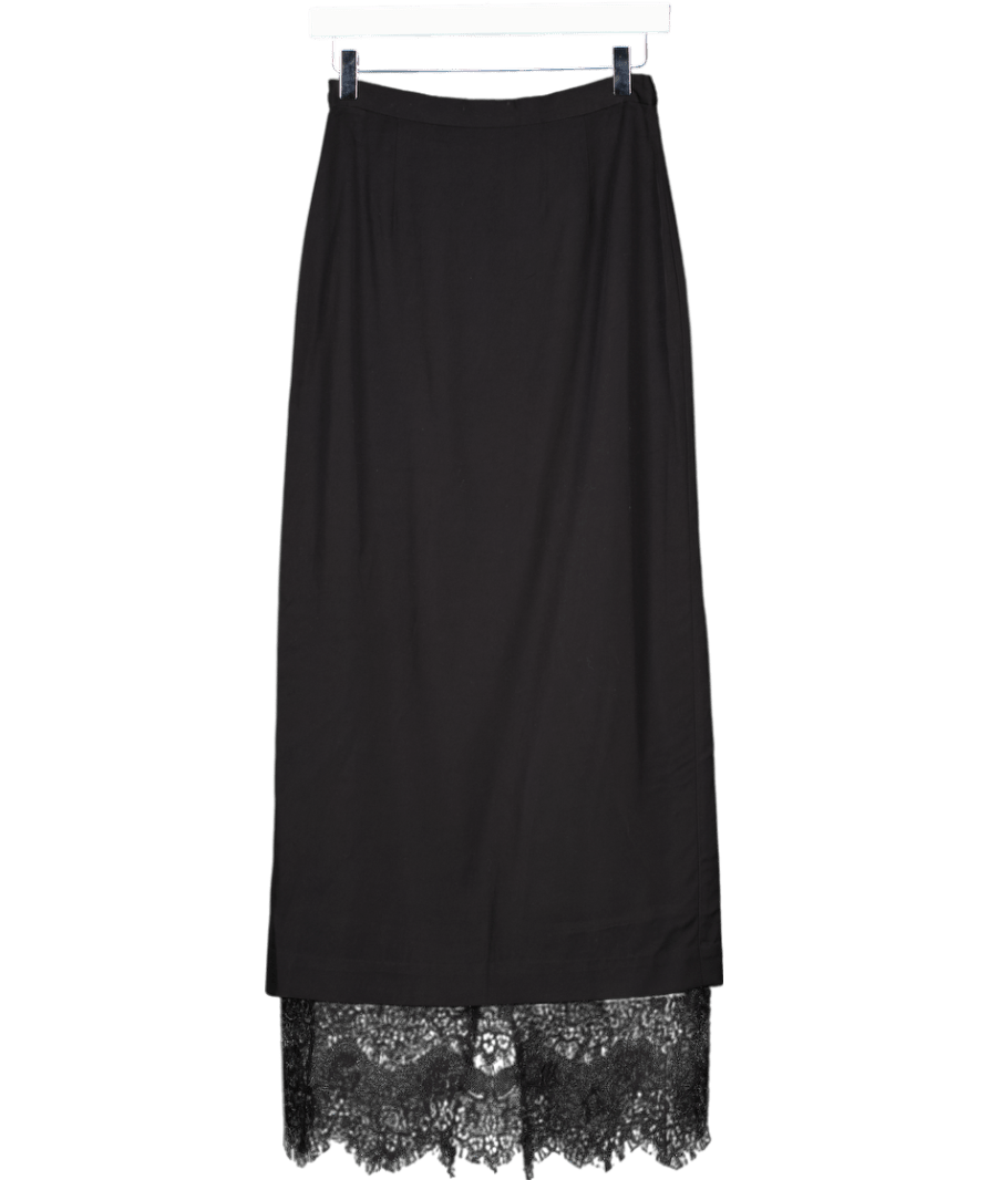 HOUSE OF DAGMAR Black Maxi Pencil Skirt With Lace Hem Detail Fr34 UK 6 - Reliked