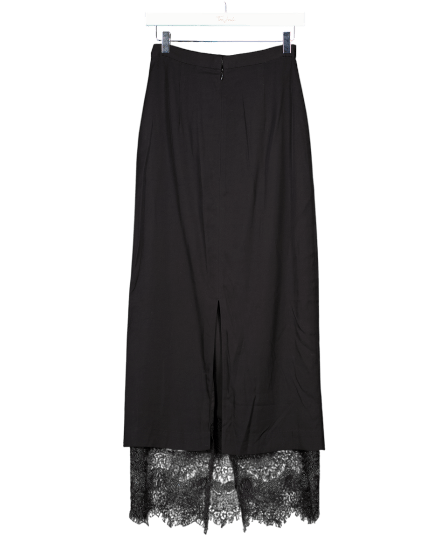 HOUSE OF DAGMAR Black Maxi Pencil Skirt With Lace Hem Detail Fr34 UK 6 - Reliked