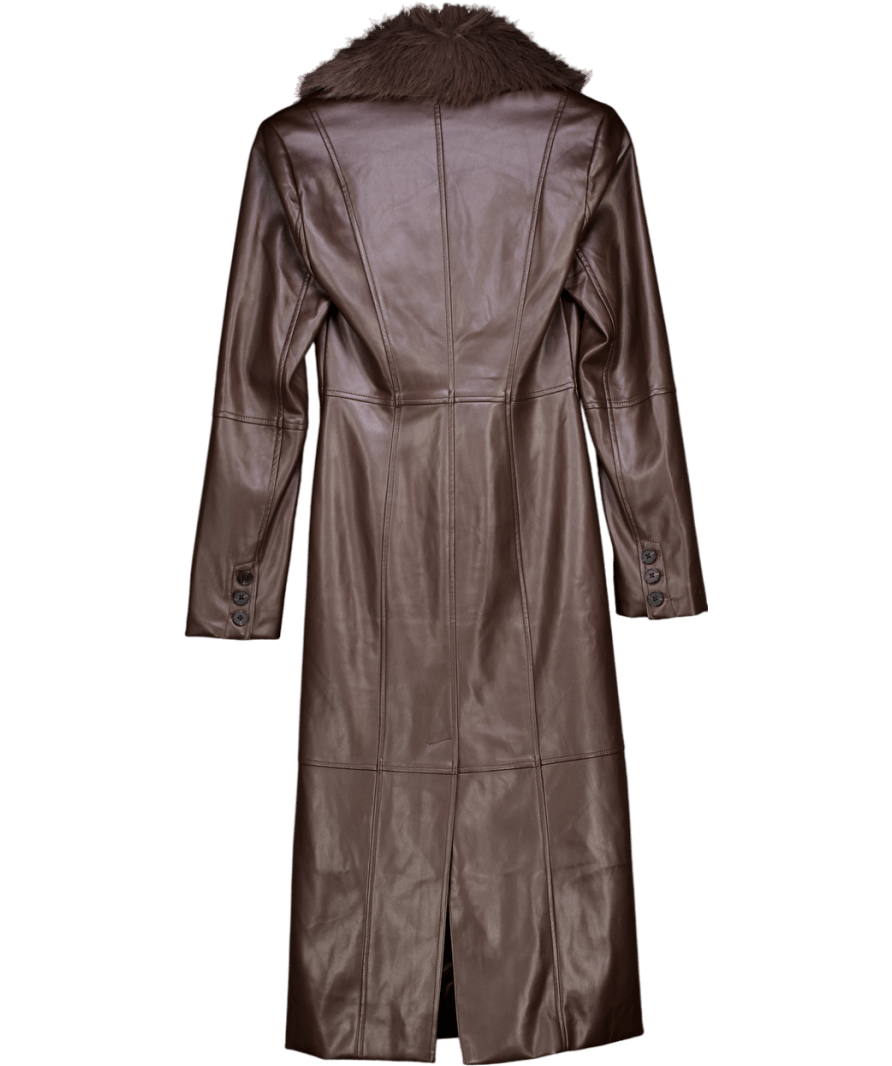 House of Harlow 1960 Marcel Brown Faux Fur Trimmed Vegan Leather Coat UK XS - Reliked