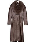 House of Harlow 1960 Marcel Brown Faux Fur Trimmed Vegan Leather Coat UK XS - Reliked