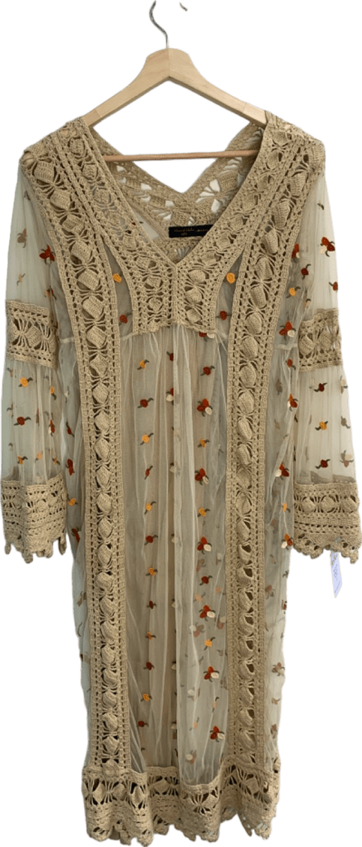 House of Harlow Beige Embroidered Crochet Maxi Dress UK S - Reliked