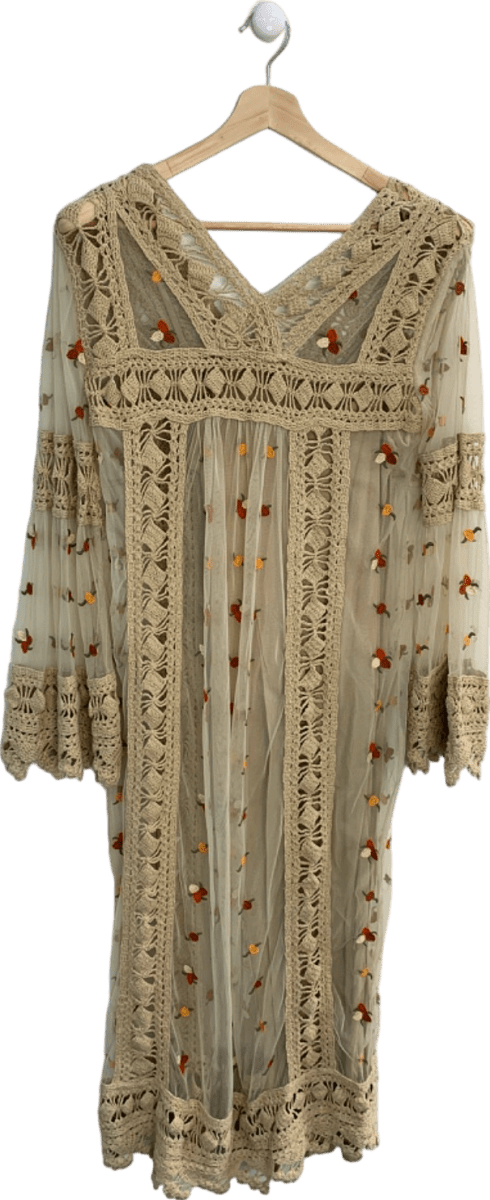 House of Harlow Beige Embroidered Crochet Maxi Dress UK S - Reliked