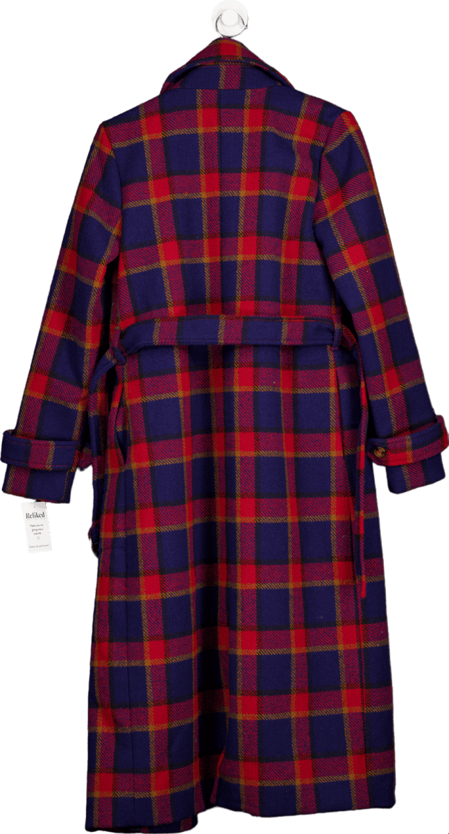 House of Harlow Navy/Red Tartan Long Coat UK S - Reliked