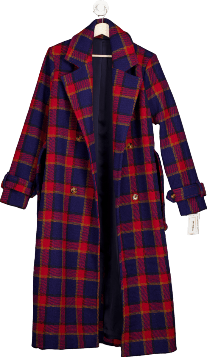 House of Harlow Navy/Red Tartan Long Coat UK S - Reliked