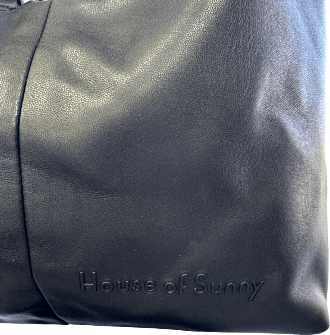 HOUSE OF SUNNY Black Butter Soft Vegan Leather Sling Bag With Embroidered Logo - Reliked
