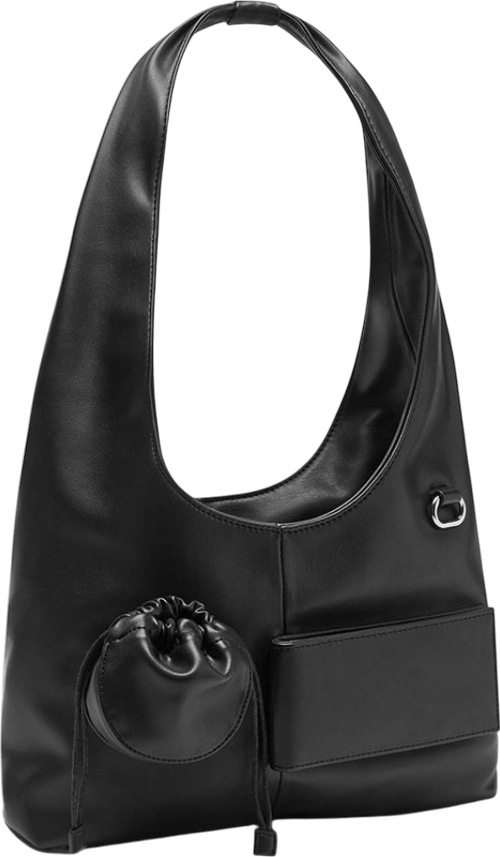 HOUSE OF SUNNY Black Butter Soft Vegan Leather Sling Bag With Embroidered Logo - Reliked