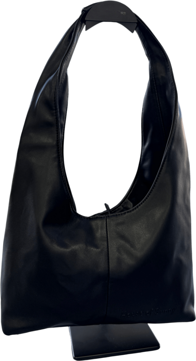 HOUSE OF SUNNY Black Butter Soft Vegan Leather Sling Bag With Embroidered Logo - Reliked