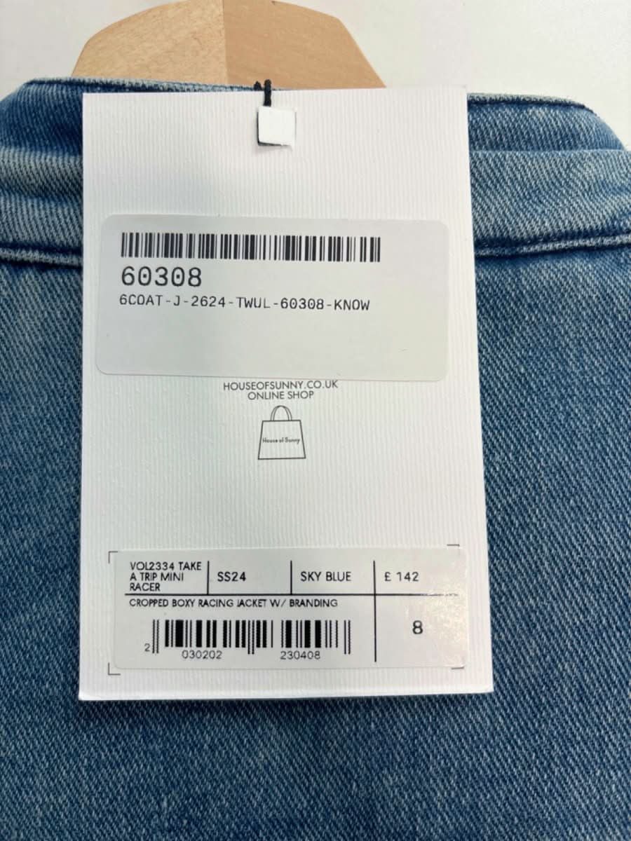 House of Sunny Blue Cropped Boxy Racing Jacket with Branding UK 8 - Reliked