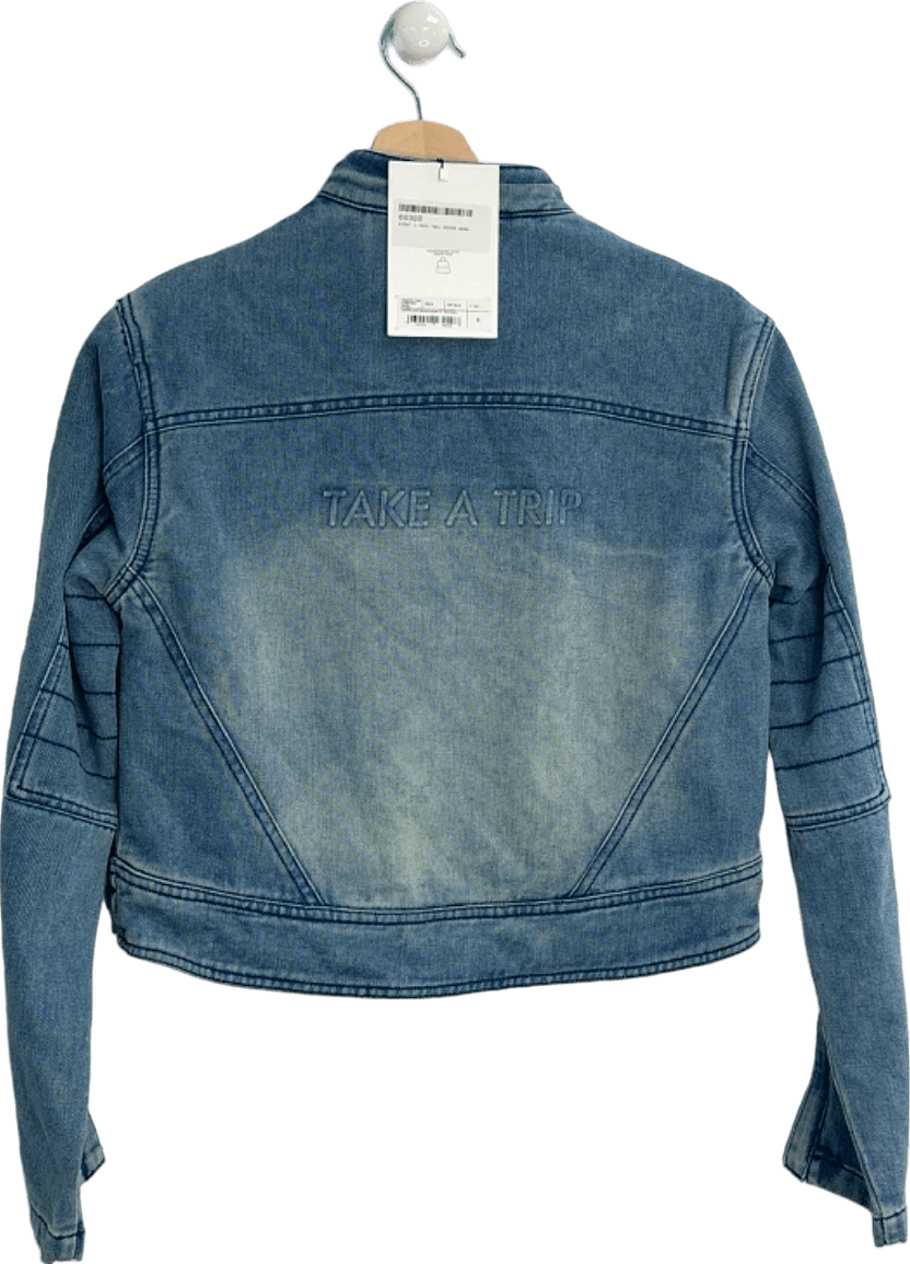 House of Sunny Blue Cropped Boxy Racing Jacket with Branding UK 8 - Reliked