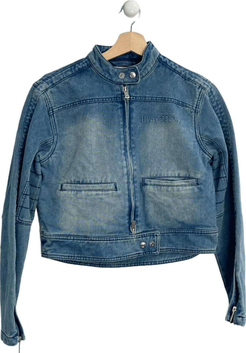 House of Sunny Blue Cropped Boxy Racing Jacket with Branding UK 8 - Reliked