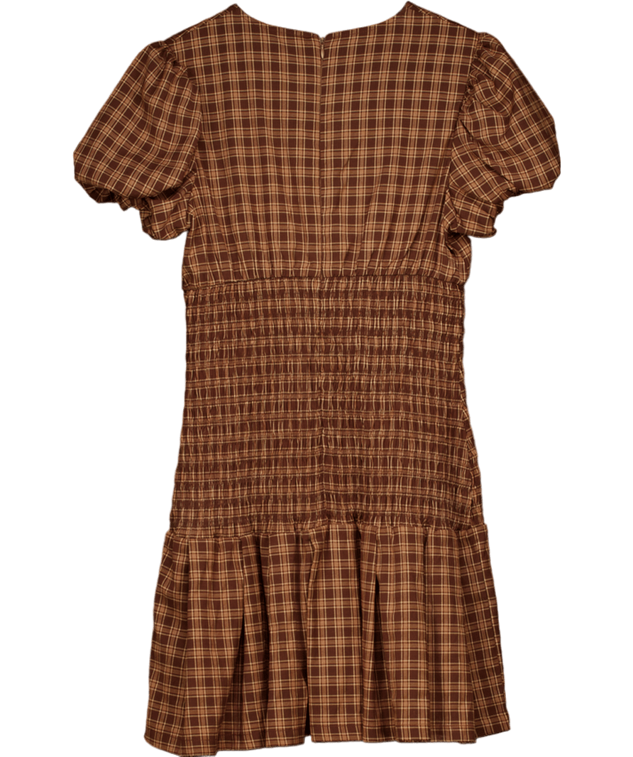 HOUSE OF SUNNY Brown Check Valerie Mini Dress UK 8 - Reliked