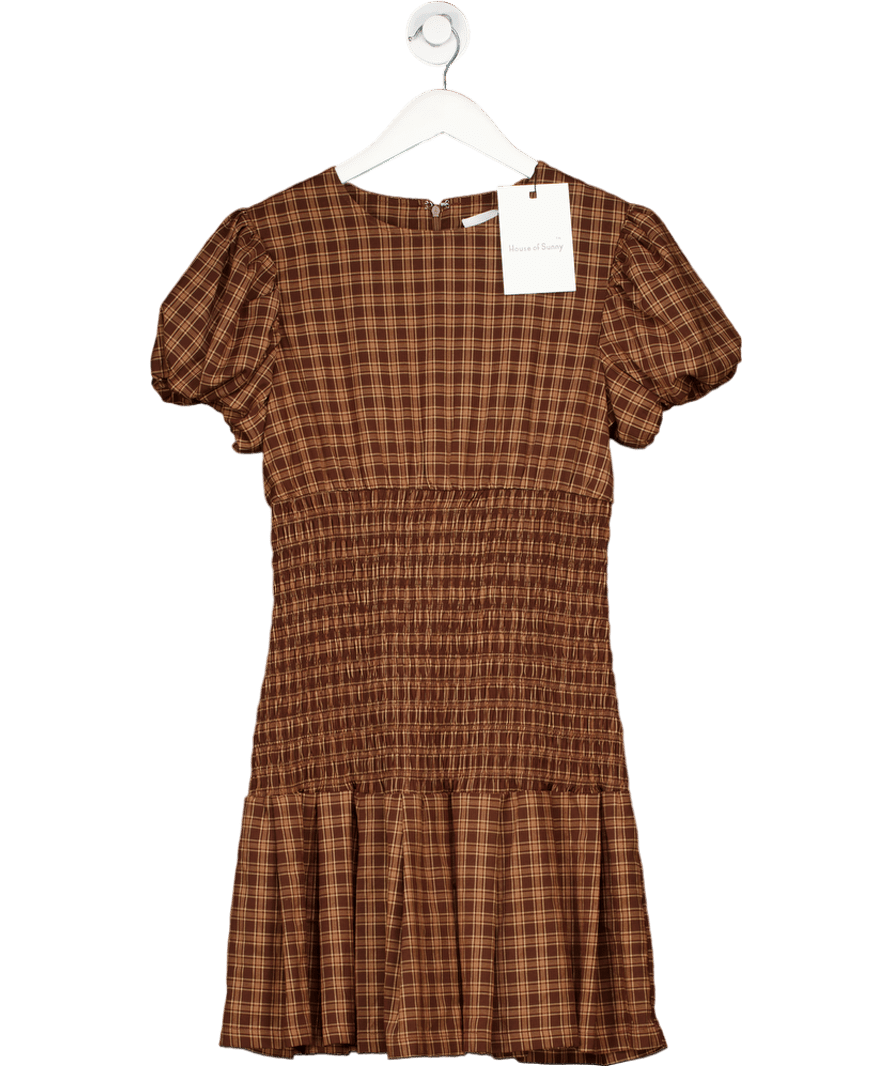 HOUSE OF SUNNY Brown Check Valerie Mini Dress UK 8 - Reliked