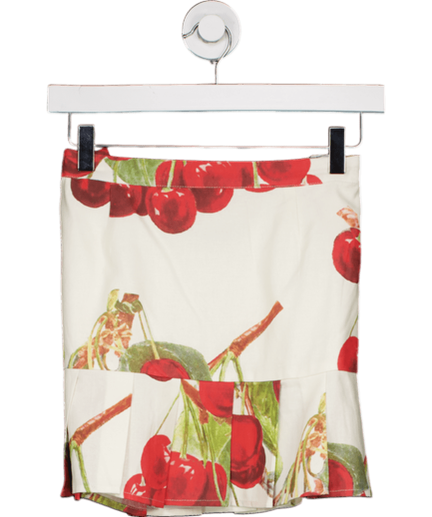 HOUSE OF SUNNY White The Cherry Pleat Cotton - blend Mini Skirt UK 8 - Reliked
