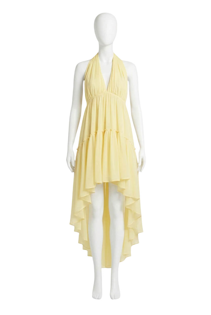 Bardot Leona High Low Ruffle Dress Yellow UK 10