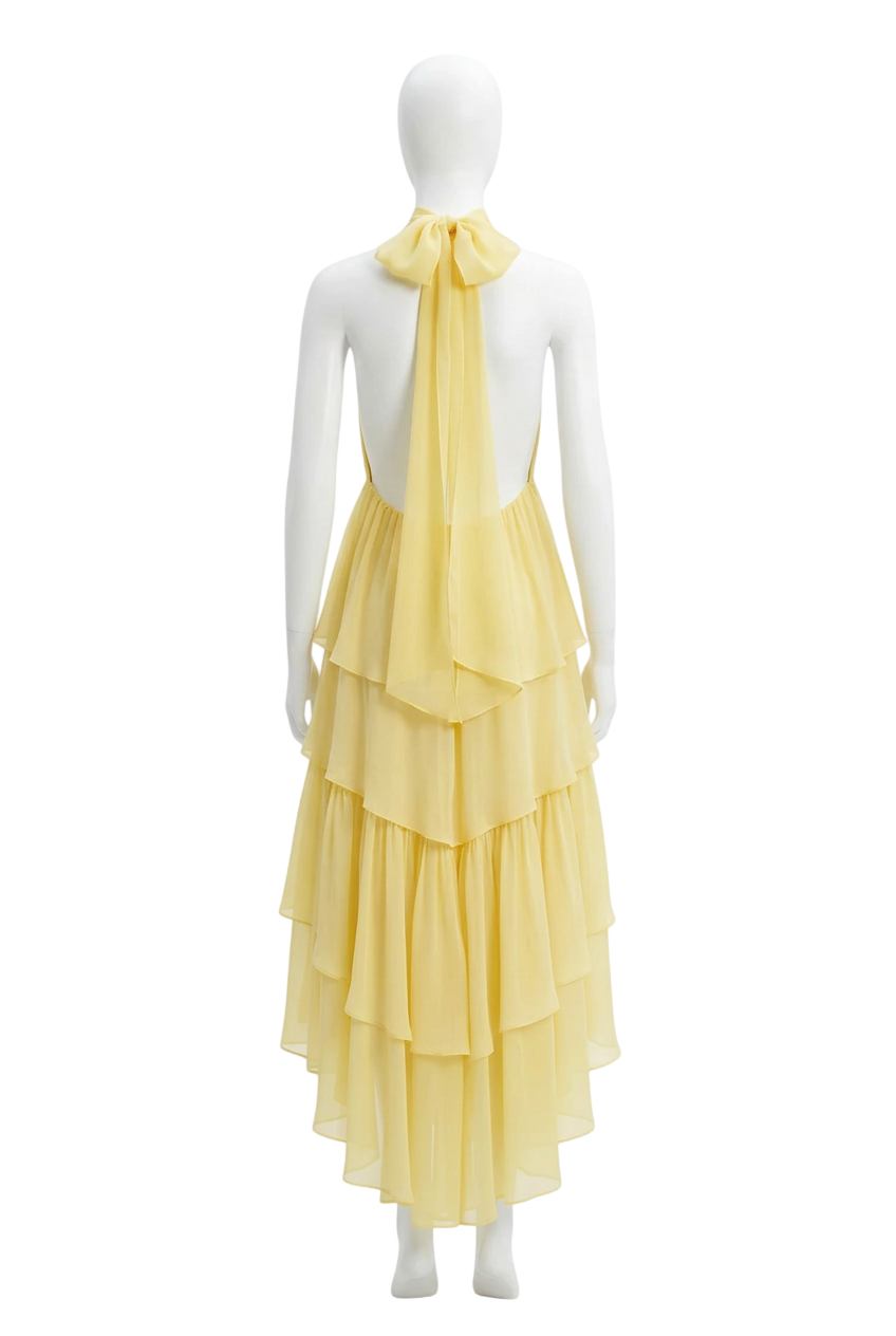 Bardot Leona High Low Ruffle Dress Yellow UK 10