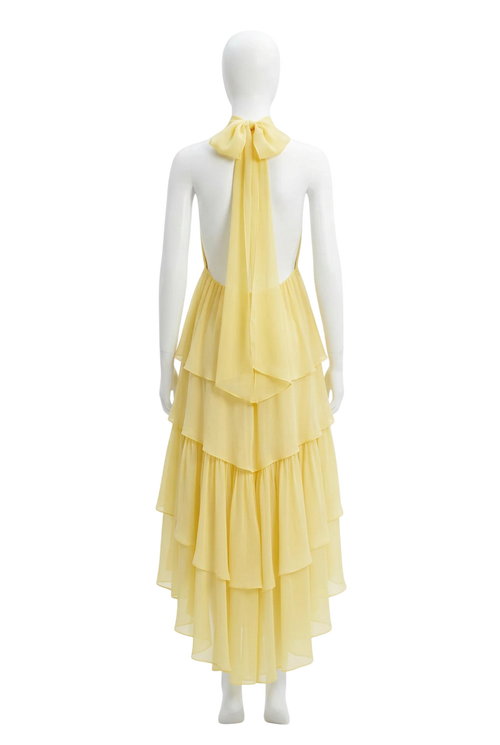 Bardot Leona High Low Ruffle Dress Yellow UK 10