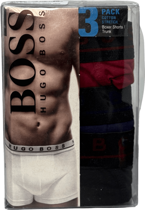 hugo boss Black 3 - pack Navy/black/burgundy Logo Cotton Stretch Boxer Briefs UK S - Reliked