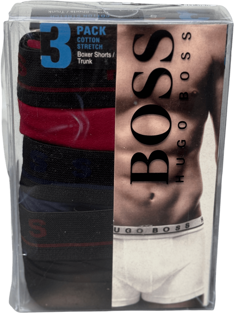 hugo boss Black 3 - pack Navy/black/burgundy Logo Cotton Stretch Boxer Briefs UK S - Reliked