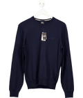 hugo boss Navy Blue Embroidered Logo 100% Virgin Wool V - neck Jumper UK S - Reliked