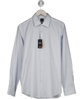 hugo boss White / Blue Striped Stretch Cotton Easyiron Shirt Neck 16.5" UK L - Reliked