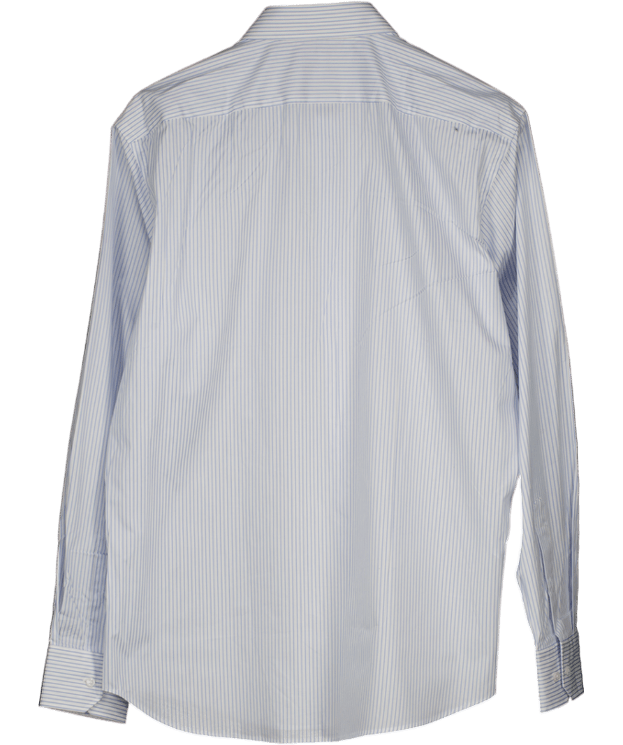 hugo boss White / Blue Striped Stretch Cotton Easyiron Shirt Neck 16.5" UK L - Reliked