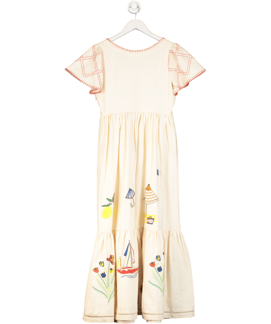 Hunter Bell Beige Marley Embroidered Midi Dress UK XS - Reliked