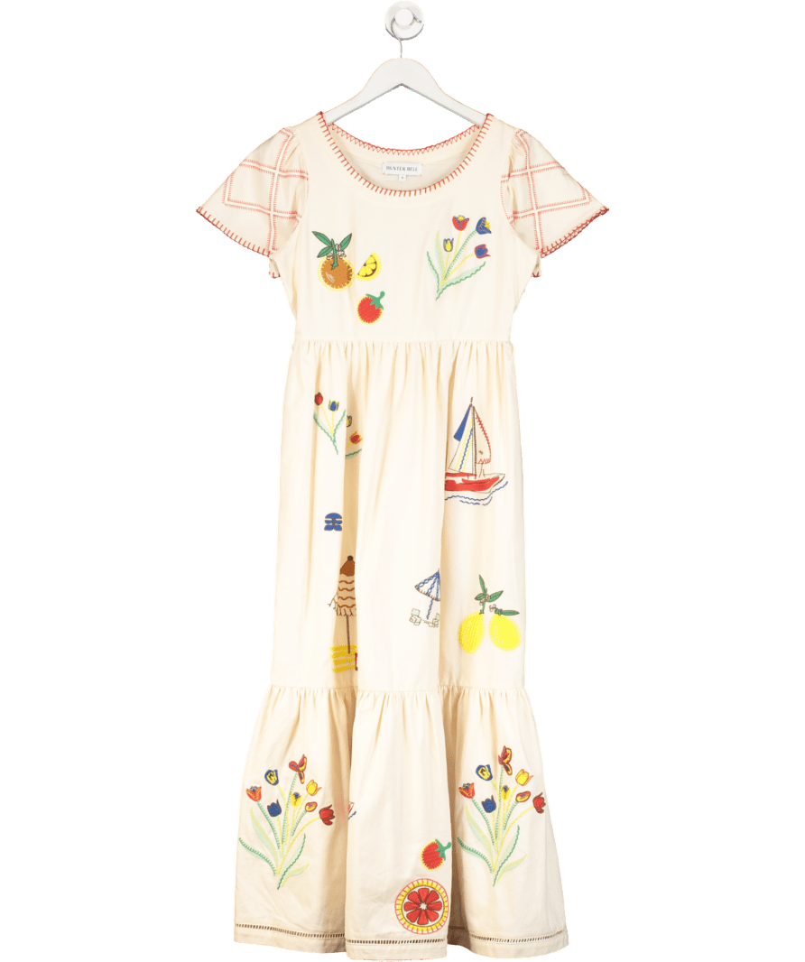 Hunter Bell Beige Marley Embroidered Midi Dress UK XS - Reliked