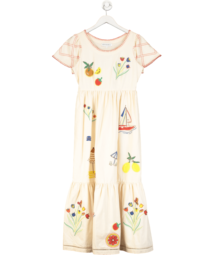 Hunter Bell Beige Marley Embroidered Midi Dress UK XS - Reliked