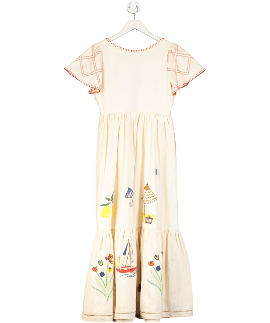 Hunter Bell Beige Marley Embroidered Midi Dress UK XS - Reliked