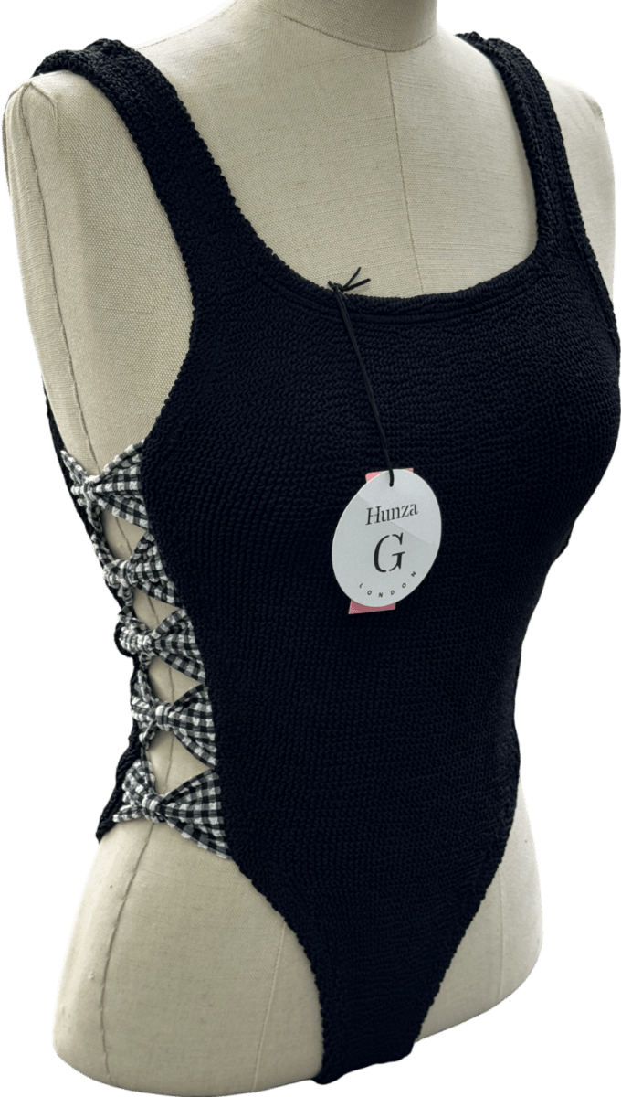 Hunza G Black Tiffany Cutout Gingham - trimmed Seersucker Swimsuit One Size - Reliked