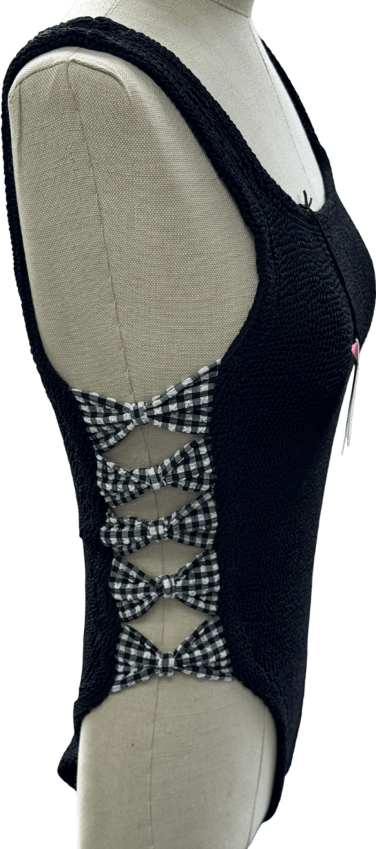Hunza G Black Tiffany Cutout Gingham - trimmed Seersucker Swimsuit One Size - Reliked
