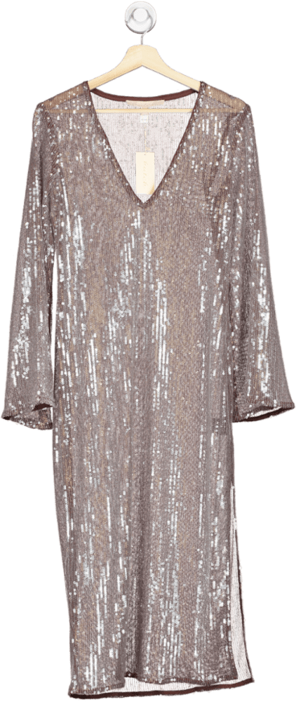 hutch Brown Demi Sequin Long Sleeve V - neck UK XS - Reliked
