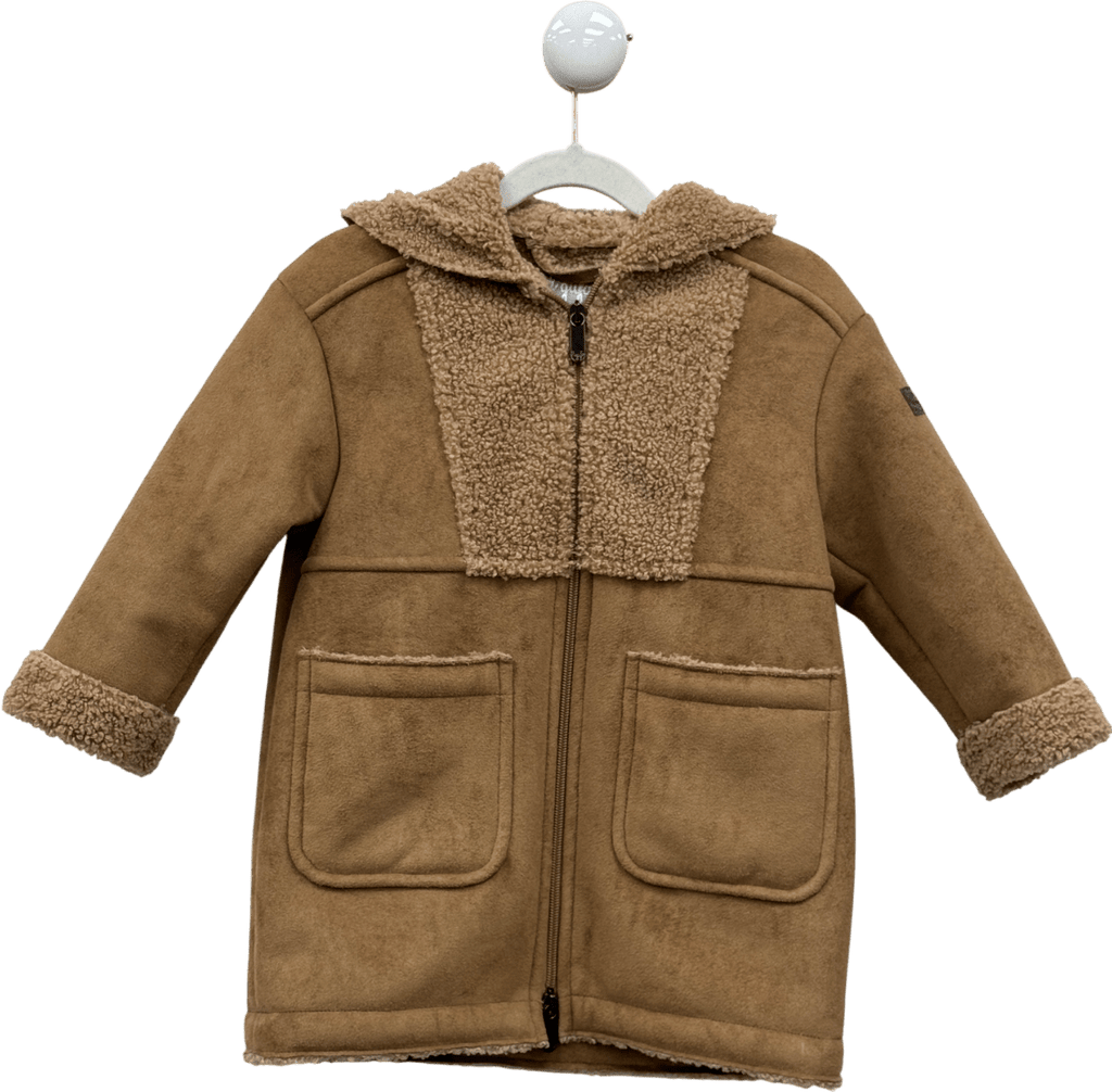 Il Gufo Brown Faux Shearling Hooded Coat 4 Years - Reliked