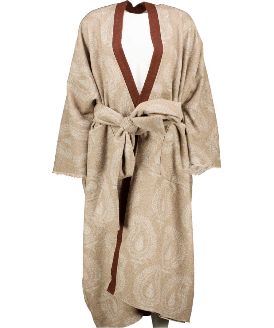 ILH Handcrafted Beige Luxury Paisley Terry Towelling Lined Robe One Size - Reliked