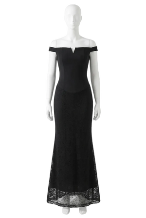 Heiress Beverly Hills Black NotchNeck Lace Skirt Maxi Dress UK L