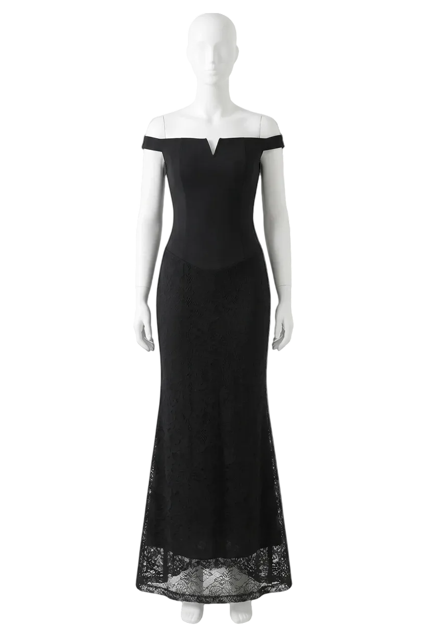 Heiress Beverly Hill Black Notch Neck Lace Skirt Maxi Dress UK S