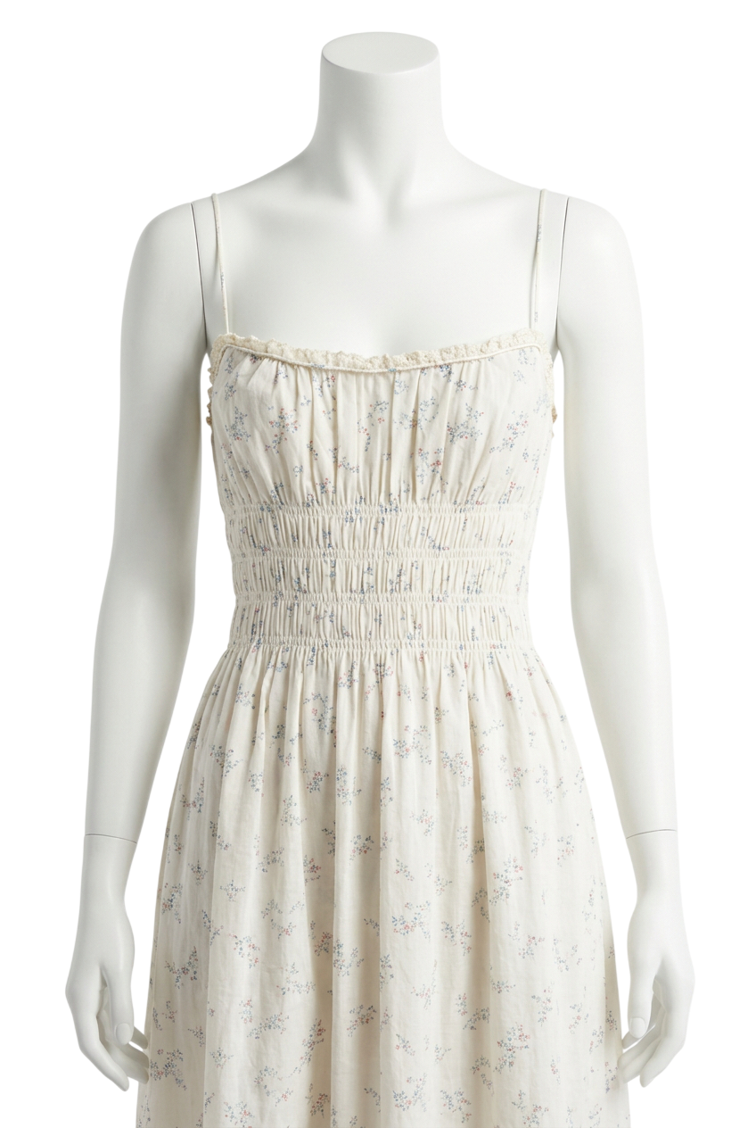 Doen Brigide White Floral organic cotton voile Midi Dress UK S
