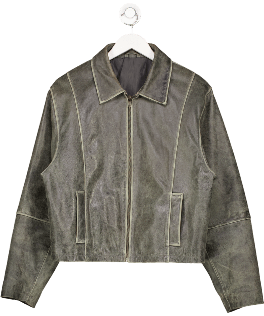 In my Element Grey Mabel Distressed Boxy Leather Jacket UK M - Reliked
